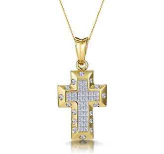 The Diamond Store 3/4 Carat Diamond Cluster Cross Pendant in 9K Gold