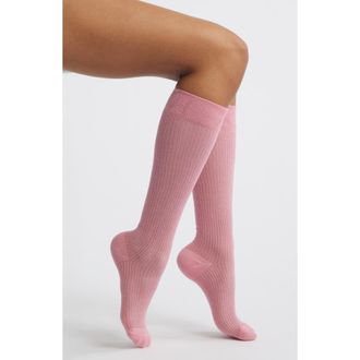 High Heel Jungle Everythings Fine Semisheer Cotton Blend Rib Knee High Socks in Pink at Nordstrom