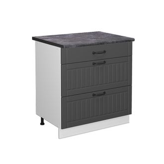 Vicco Mueble Bajo De Cocina Fame-line, Antracita Casa De Campo, 80 Cm Con 3 Cajones, Et Antracita
