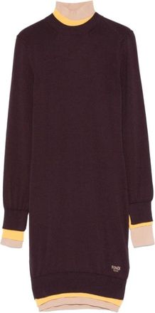 Fendi Gelaagde Mini Jurk - Dames - Kleedjes - Paars - S - Wol - Kleedjes