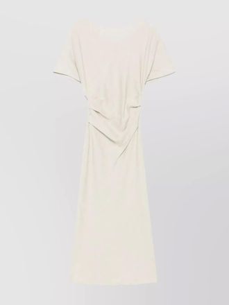 Staud linen draped boat neck dolman sleeve midi dress