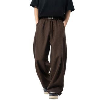Generic Mens Pleated Wide Leg Baggy Trousers Casual Elastic Waist Loose Fit Lounge Pant Spring Fall Long Pants with Pockets Brown