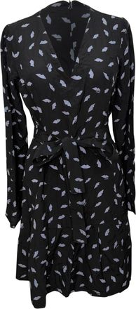 Sonia Rykiel Sonia by Sonia Rykiel Drop Waist Lips Print Midi Dress in Black Silk