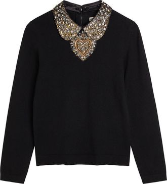 Alice & Olivia Porla Embellished Stretch-wool top - Black - S (UK8-10 / S)