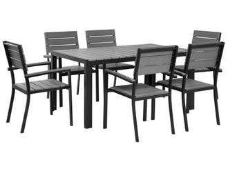 Beliani Set Da Giardino Tavolo A Doghe In Alluminio Grigio E Nero E 6 Sedie Como