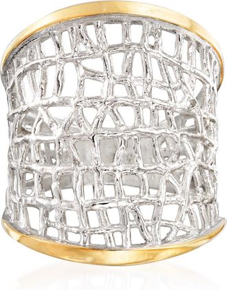 Ross-Simons Sterling Silver and 14kt Yellow Gold Free-Form Lattice Ring
