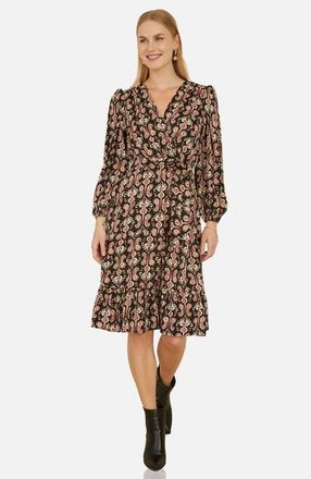 Yumi Ikat Long Sleeve Skater Midi Dress in Black at Nordstrom, Size 10