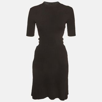 Maje Black Rib Knit Waist Cut-Out Mini Dress