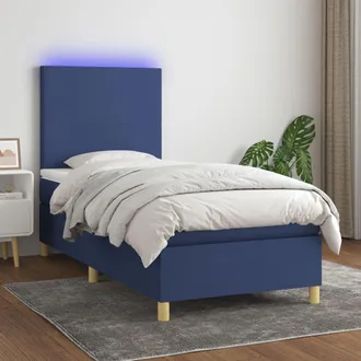 vidaXL Vidaxl - Cama Box Spring Colch&oacute;n Y Luces Led Tela Azul 100x200 Cm