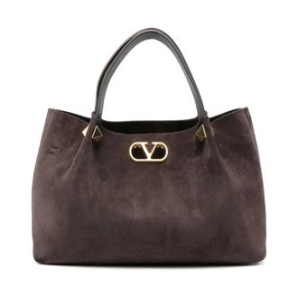 Valentino Garavani Tassen, Dames, Bruin, ONE Size, Leer, Rockstud Suede Tote Bag