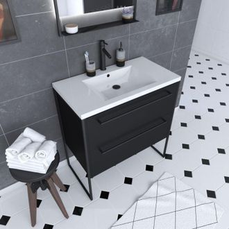 Aurlane Aurlane - Mobile Bagno 80x50 nero opaco - 2 cassetti nero opaco - lavabo bianco - structura
