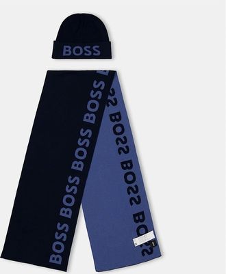 HUGO BOSS Mens Paradiso Oblong Scarf with Logo - Navy - Size: ONE size