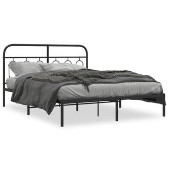 Berkfield Home Metal Bed Frame without Mattress with Headboard Black 135x190cm | Size: 135x190 cm