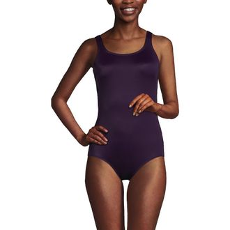 Lands End D-Cup Chlorine Resistant Scoop Neck Soft Cup Tugless Sporty One Piece Swimsuit Print in Blackberry at Nordstrom, Size 8