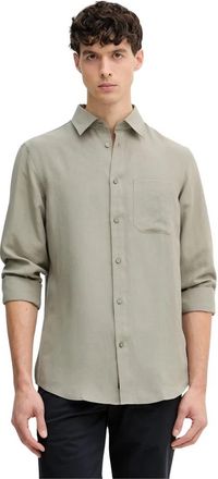 Guess Fluid Slub Casual Shirt - Heren - Casual Overhemden - Groen - M - Linnen - Overhemden