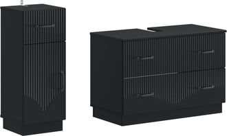 vidaXL Juego De Gabinete De Ba&ntilde;o De 2 Piezas Hoorn Negro Vidaxl