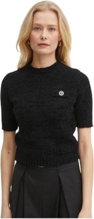 Twinset Kortemouw Gebreide Trui - Dames - Ronde hals truien - Zwart - M - Katoen - Truien & Vesten