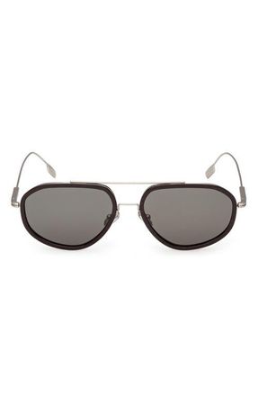 Ermenegildo Zegna 56mm Navigator Sunglasses in Palladium/Dark Brown /Smoke at Nordstrom