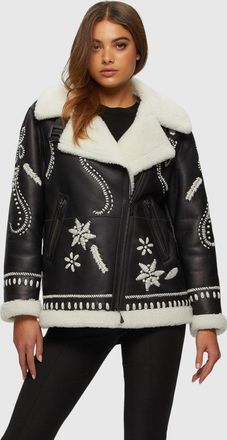 Gorski SHEARLING LAMB ZIP JACKET WITH WOOL EMBROIDERY