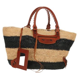 Balenciaga Vintage Handbag Leather Beige,Black Leather,Wood Handbag (Pre-Owned)