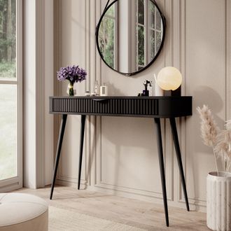 Dmora Toiletta Katerara, Mueble De Maquillaje Un Caj&oacute;n, Estructura En Metal, Superficie En Madera Nobilitada, 100x38x78h Cm Negro