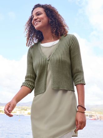 Casual Looks Bolero CASUAL LOOKS, Damen, Gr. 36, khaki, 100% Baumwolle, unifarben, Strickjacken Bolero