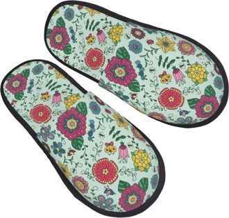 Generic Slippers Doodle And Cartoon Flowers Soft Fluffy Slippers Cozy Anti-Slide Slipper For Ladies Spa Holiday L