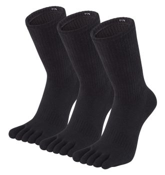 Fasot Toe Socks for Men 5 Finger Cotton Athletic Running Wicking 4 Pack/3 Pack, 3 Black, Large