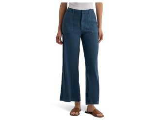 Kut from the Kloth Topaz High-Rise Wide Leg Pants with Porkchop Pockets Womens Jeans Coastal Blue : 16 25.5, Linen/Rayon/Spandex