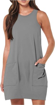 Generic Summer Dresses for Women Solid Tank Dress with Pockets Soft Loose Mini Sleeveless Casual Beach Cover Up Swing Sundress, Grey, S