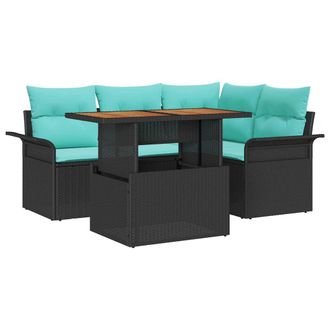 vidaXL Conjunto De Sof&aacute; De Jard&iacute;n Con Coj&iacute;n 5 Pcs Negro Y Azul Vidaxl