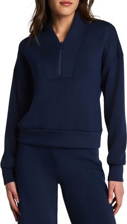 Spanx AirEssentials Shawl Collar Quarter Zip Sweatshirt in Timeless Navy at Nordstrom, Size X-Large
