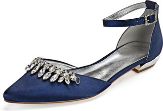 Generic Bridal Flats Womens Pointed Toe Wedding Flats Evening Prom Party Dress Shoes 2Cm,Dark Blue,10 UK