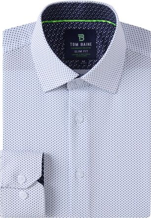 Tom Baine Men Slim Fit Performance Long Sleeve Geometric Casual Button Down Shirt, White, Large