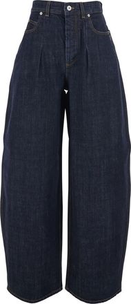 Jacquemus le De Nimes Ovalo Blue Wide Jeans With Side Logo In Denim Woman