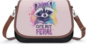 Generic Cute But Feral Raccoon Crossbody Bag Womens Handbag PU Message Bags Shoulder Purse with Adjustable Strap