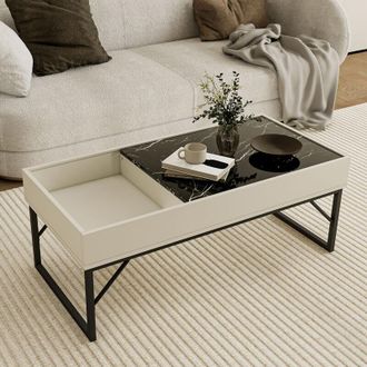 Vicco Tavolino da salotto Lunero, Bianco crema, 105 x 50 cm