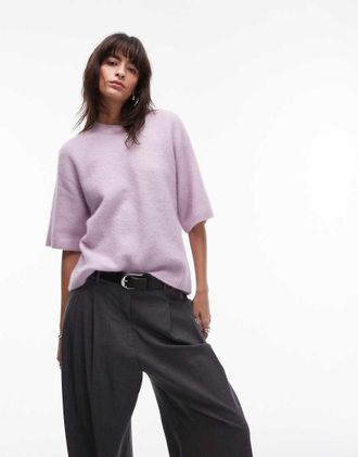 Arket alpaca and wool blend short sleeve sweater in light pink-Purple