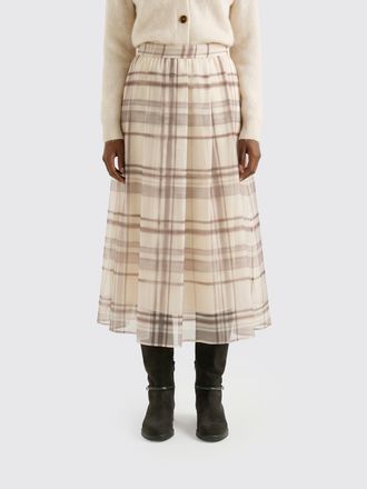 Brunello Cucinelli Gonna midi a ruota in organza di seta con motivo check