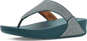 FitFlop Lulu Shimmerglitz Toe-Post Sandals Womens Wedge Shoes Deep Ocean : 11 M (B), Textile