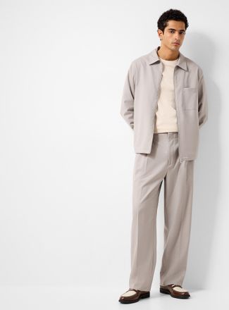 Be Able Mens Greige double-pleated pant Wool-blend weave by Marzotto