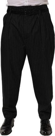 Dolce & Gabbana Mens Pinstripe Virgin Wool Trousers Black Cotton