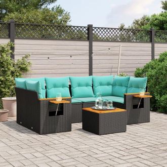 vidaXL Set De Sof&aacute;s De Jard&iacute;n 7 Pzas Con Cojines Rat&aacute;n Sint&eacute;tico Negro Vidaxl