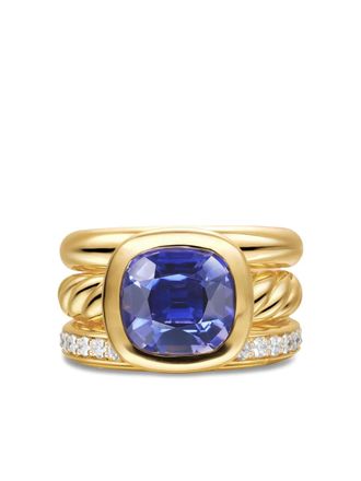 David Yurman Anello DY Mercer in oro giallo 18 carati con iolite e diamanti