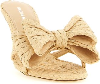 Mach & Mach Womens Raffia Bow-Detailed Stiletto Mule Beige Leather Sole