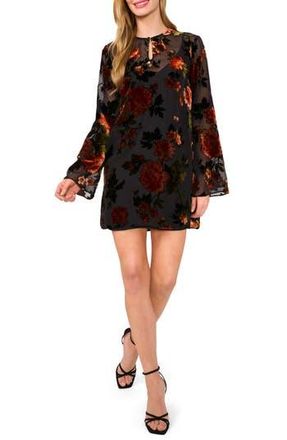 Ted Baker Floral Velvet Burnout Long Sleeve Minidress in Rich Black at Nordstrom Rack, Size Small