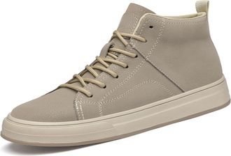 Generic Mens Casual Shoes Fashion Leather Mid Top Slip On Comfortable Sneakers Light Soft Walking Shoes for Men (Beige,8.5)