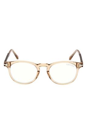 Tom Ford 49mm Round Blue Light Blocking Optical Glasses in Beige /Palladium /T Logo at Nordstrom