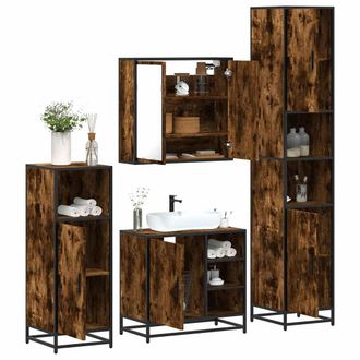 Berkfield Home 4&not;Piece Bathroom Furniture Set&not;Smoked Oak Engineered Wood in Brown