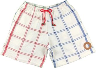 Generic Original Braai Broekies Cotton Braai Shorts, Drawstring Waist with Tongs Loop, White Plaid Pattern